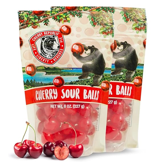 Cherry Republic Cherry Sour Balls - Resealable Pack Sweet & Sour Chewy Candy - 2 x 8 Ounce