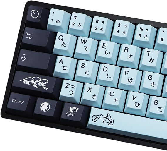 MOLGRIA MIZHU Keycaps, 136 Set MIZHU for Gaming Keyboard, PBT Cherry Profile Dye Sublimation Keycaps Sky Blue Japanese Font for Kailh Cherry MX 104/87/74/61 60 Keyboard