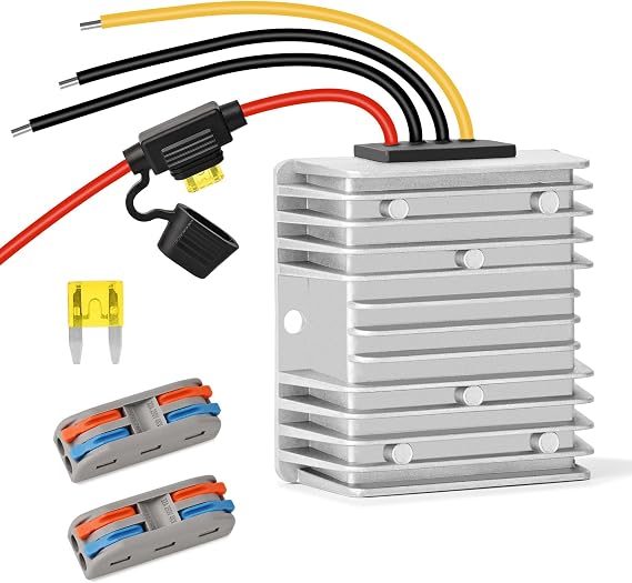 DC 24V 36V 48V Step Down to DC 12V 20A 240W Converter Golf Cart Buck Voltage Regulator Reducer Waterproof Power Converter with Fuse