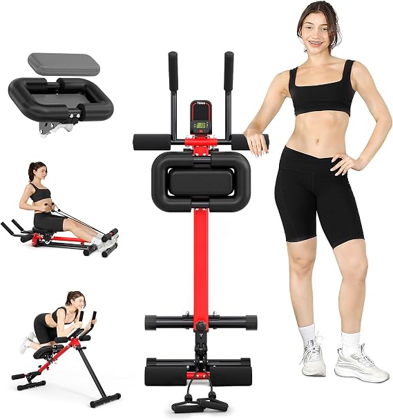 Yoleo 2 in 1 Ab & Rowing Machines for Home, Foldable Ab Workout Equipment, Ab Trainer Machine for Stomach Workout, Ab Crunch Machine with Foam Support,7-Length Adjustable Ab Machine for Home Exercise