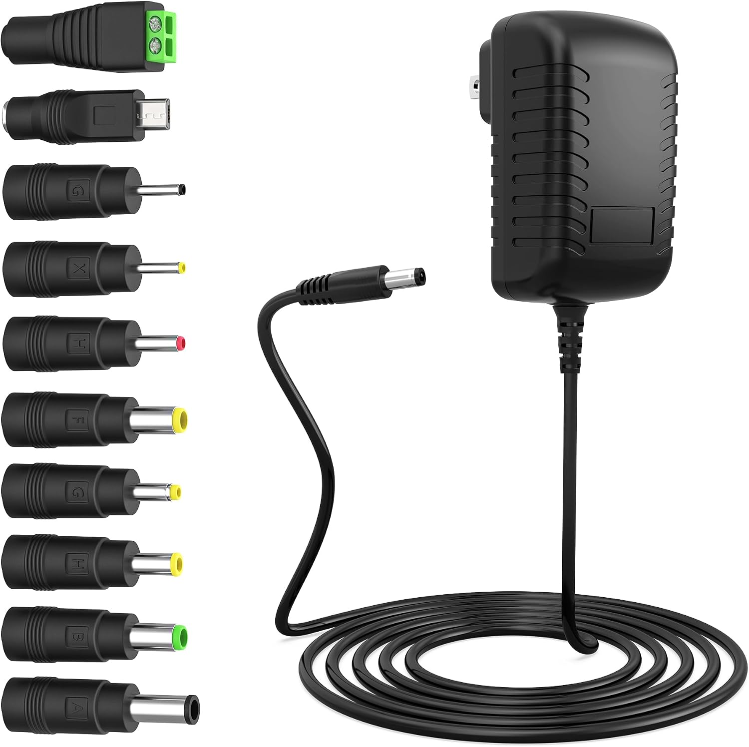 24V 1A 24W Power Adapter with 10 Interchangeable DC Plug 100V-240V AC to DC 24 Volt Power Supply Adapter Universal Switching 1000mA 800mA 600mA 300mA 200mA 100mA for 24V LED Light Strip CCTV Camera