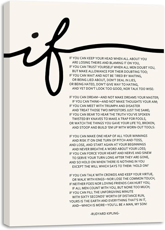 If Poem by Rudyard Kipling If Poem Inspirational Framed Canvas Print Wall Art Motivational Poetry Wall Decor If Poster Font Quote If Kipling Home Office Inspirational Literature Art