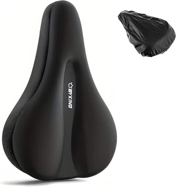 Byking Bike Seat Cushion Cover - Gel Padded Bike Seat Cover for Men Women Comfort, Extra Soft Exercise Bicycle Seat cover compatible with peloton, spin bike saddle cover & cushion with rain cover.