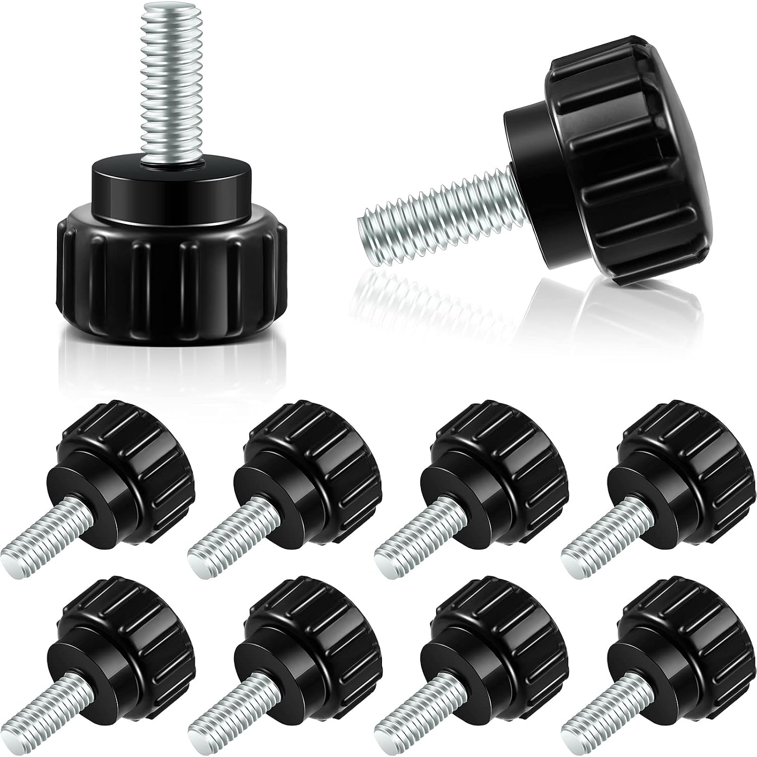 Hotop 10 Pieces M4 x 10 mm Carbon Steel Threaded Knurled Thumbscrew Screw on Knobs Grips Black Round Clamping Screw, Black