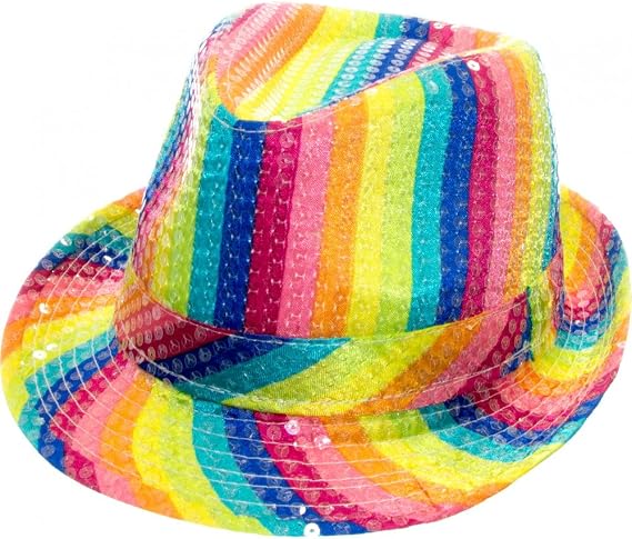 Arsimus Rainbow Striped Fedora Hat Gay Pride Sequins Bright Party Cap