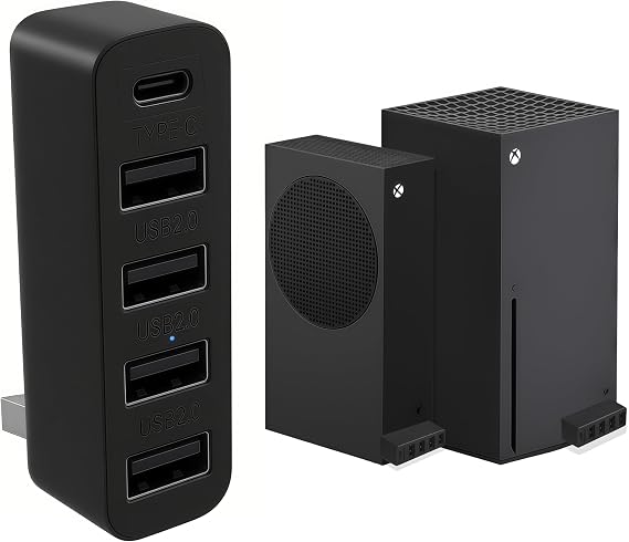 5 Ports USB Hub for Xbox Series X/S High Speed USB Splitter Expansion Adapter for Keyboard/Mouse/Headset/Controller, Plug and Play with 4 USB 2.0 Port + 1 USB-C Port for Xbox Series S/X (Black)