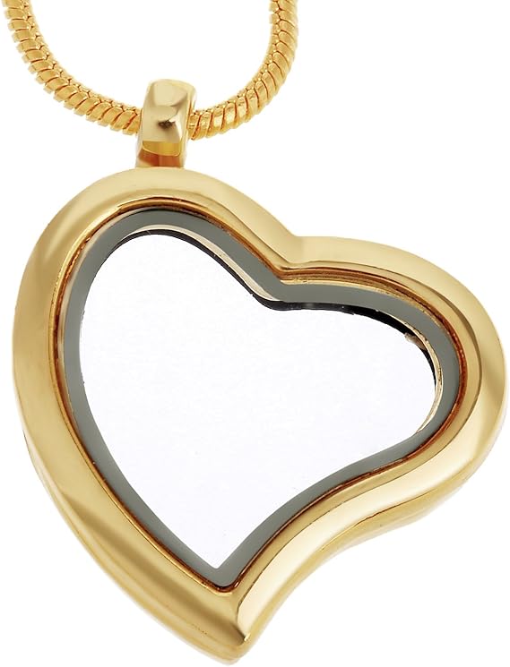 RUBYCA Living Memory Heart Locket Snake Chain Necklace Crystal Floating Charm DIY Gold Tone 1Pcs