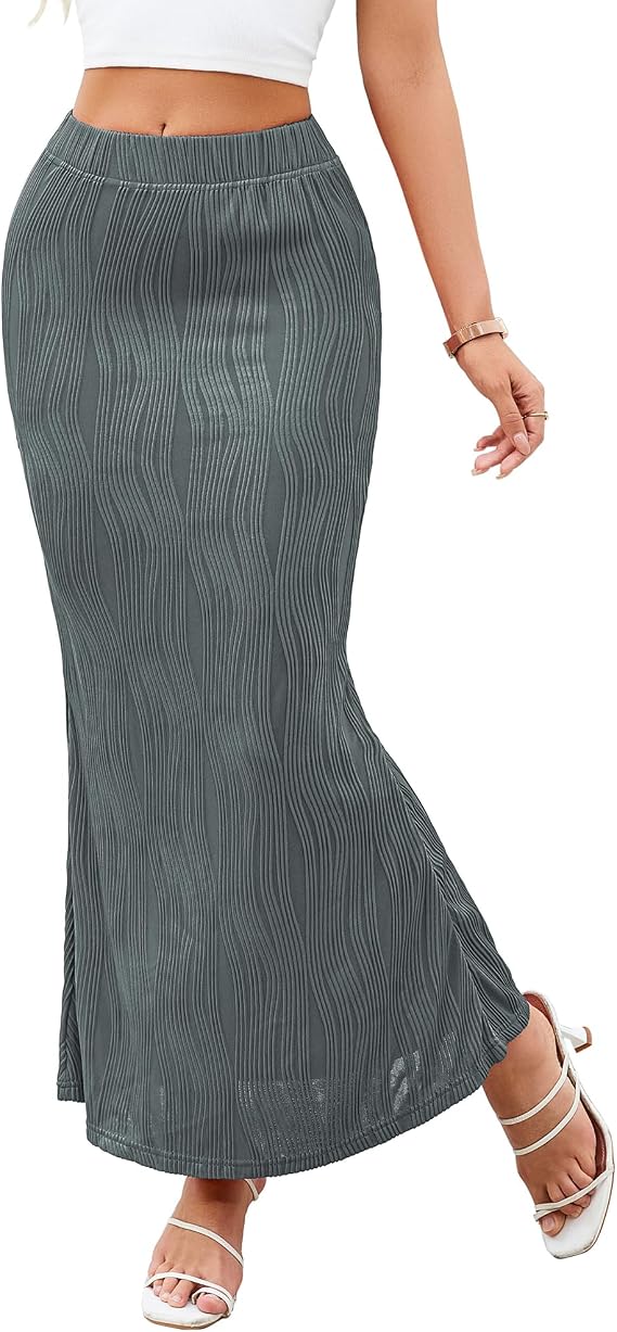 GAMISS Elegant Maxi Skirts for Women Flowy Ribbed Casual Summer Outfits Sexy Bodycon Mermaid Long Skirt