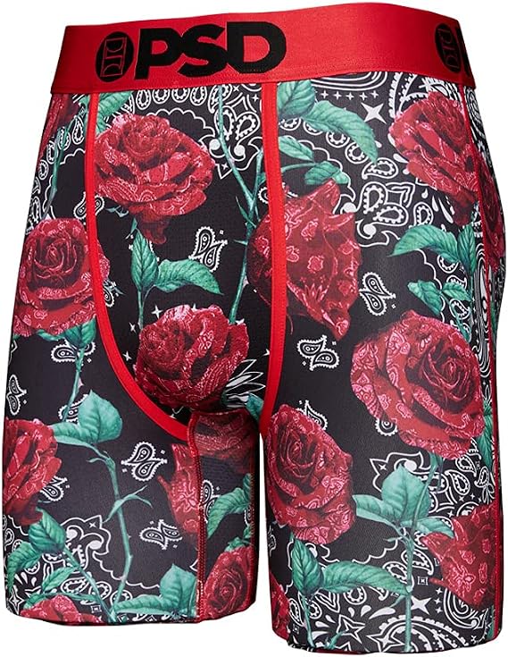 PSD Men's Bandana Roses Boxer Briefs, Black, XL