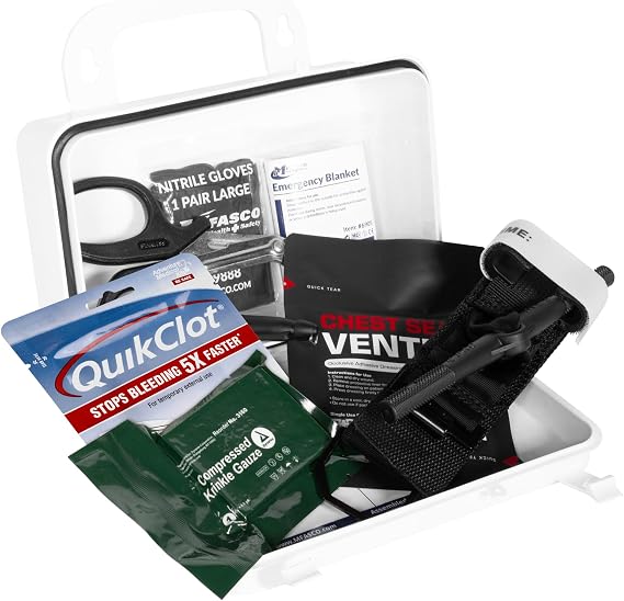 MFASCO BC5 Bleeding Control Kit | Stop The Bleed Essential Tourniquet, Bleeding Control Dressings, Chest Seal | Wall-Mountable Plastic Case I Compact First Aid Box