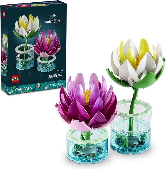 LEGO Botanicals Nilüferler 11511 | 9 Yaş ve Üzeri Çocuklar için Beyaz ve Pembe 2 Nilüfer İçeren Oyuncak Yapım Seti, Doğum Günü Hediyesi Fikri (259 Parça)