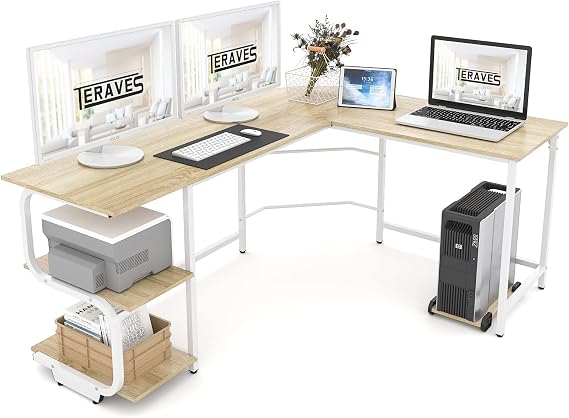 Reversible L Shaped Desk with Shelves, 69" Gaming Corner Desk with Storage | Large Desktop Surface, 2-Tier Open Storage Shelves, Premium Office Computer Desk Workstation for Home Office, Gaming, Study