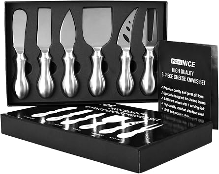 WoneNice Cheese Knife Set, 6-Piece Stainless Steel Knives for Charcuterie, Gift for Mothers Day Wedding Housewarming Christmas