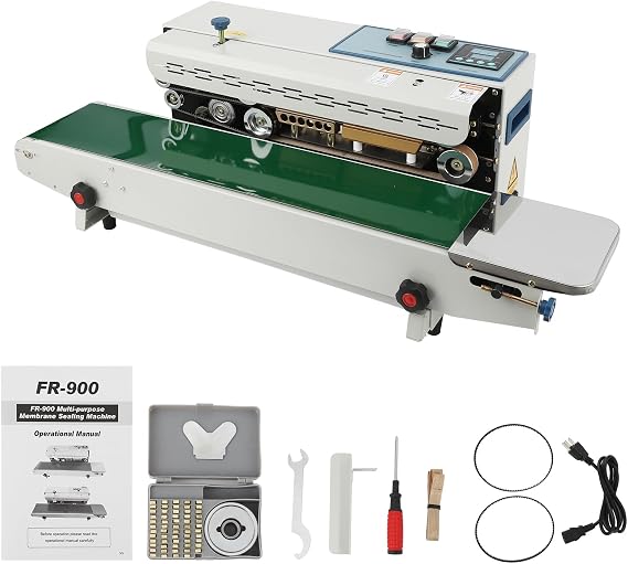 Continuous Sealing Machine FR-900, Horizontal Bag Sealer 110V, Band Sealer Machine with Digital Temperature Control, Bag Sealer Machine for PVC Bags Films, Commercial PP, Aluminum Foil, Plastic Bags