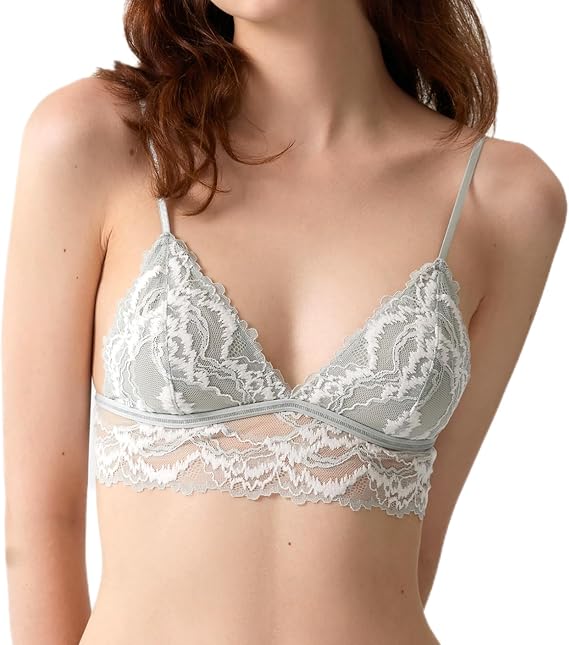 Women's Lace Trim Bralette, V Neck Wireless Bralette with Removable Pads