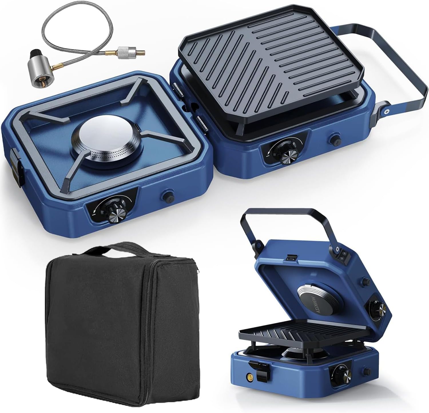 Camping Stove Gas Portable, Foldable Camp With16,000 Btu, 2 Adjustable Burners & Piezo Ignition, Outdoor For Hiking, Emergency Cooking