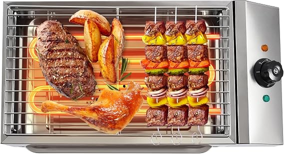 Electric Indoor Grill - Versatile Smokeless Indoor Grill for Kitchen with 16.59.8 Inch Grill Net & Removable Oil Drip Tray Temperature Control,Heats up in 5 minutes 1800W Smokeless Barbecue
