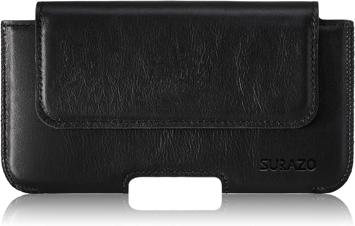 SURAZO Premium 100% Genuine Leather Belt Case for Apple iPhone 14 Pro Case Leather - Horizontal Holster Protective Case [Full Leather Mobile Phone Case] Belt Case Cover Leather Black