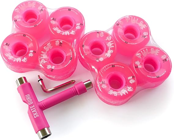 Atom Skates Outdoor Quad Roller Wheels / 8 Wheels Atom Pulse Lite 62x33 Pink Bundle with Tool