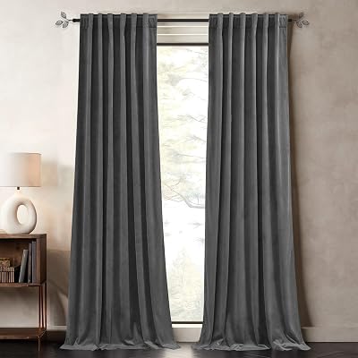 Pony Dance Dim Gray Blackout Velvet Curtains 96 inches Long - Block Light Thermal Insulated Velour Rod Pocket Drapes for Bedroom and Living Room, Dim Gray, W52 x L96, 2 Panels
