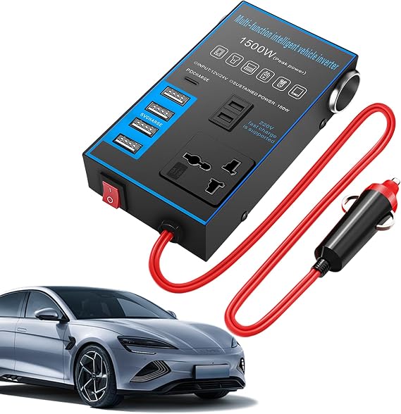 1500W Car Power Inverter - USB Charging Ports, 12V/24V Universal Converter, Fast Charging, Car Charger Inverter with USB C, UK Compatible Safe and Stable for Tablets/Phones