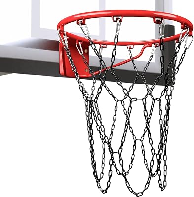 Basketball Net Heavy Duty Replacement,Carbon Steel Chain Basketball net, Anti-Rust Use Indoor Outdoor Standard 12 Loops Hoop