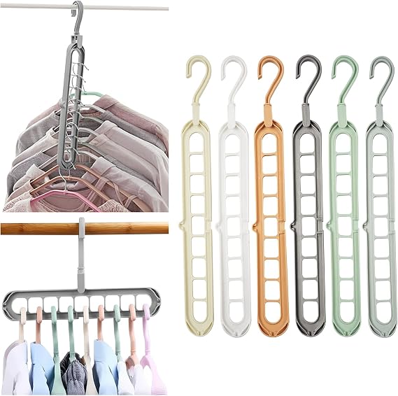 Magic Hanger Organizer, Space Saving Hangers with 9 Holes, Closet Organizers,6 Pack Multifunctional Storage and Non-Slip Hanger for Wardrobe Heavy Clothes Dresses Coats Shirts Pants
