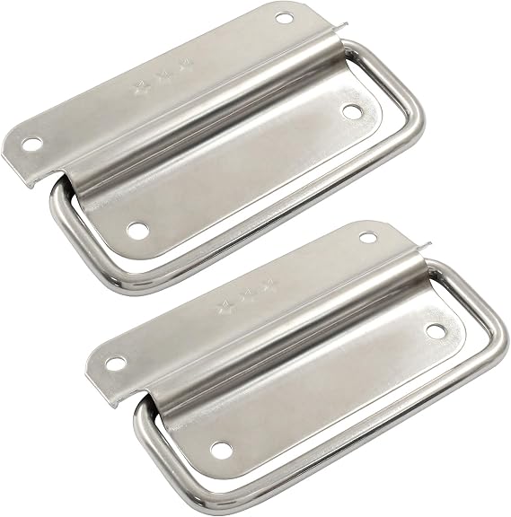 Bivethoi 2 Pcs Chest Handles, 4 Inch Stainless Steel Foldable | Pull Handles, Ring Pull Handle, With Screws, For Toolbox Door Chest