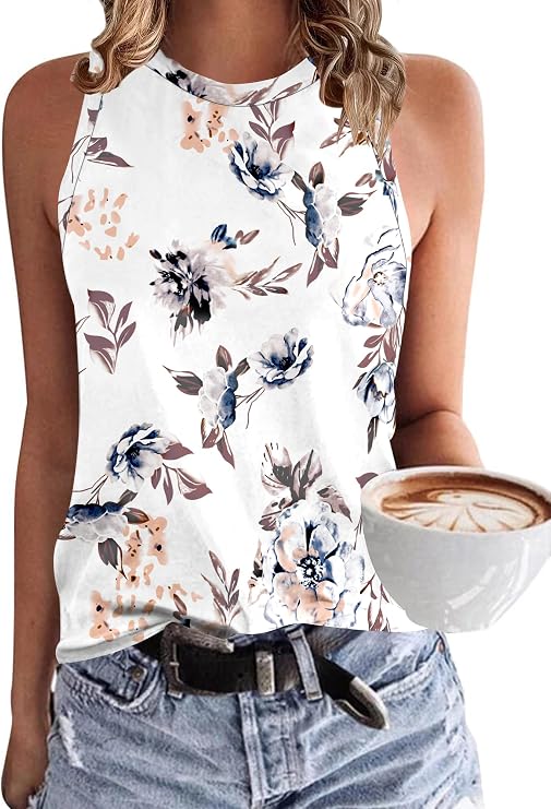 WNEEDU Women's Tank Top Sleeveless Crew Neck Basic Summer Tops Design