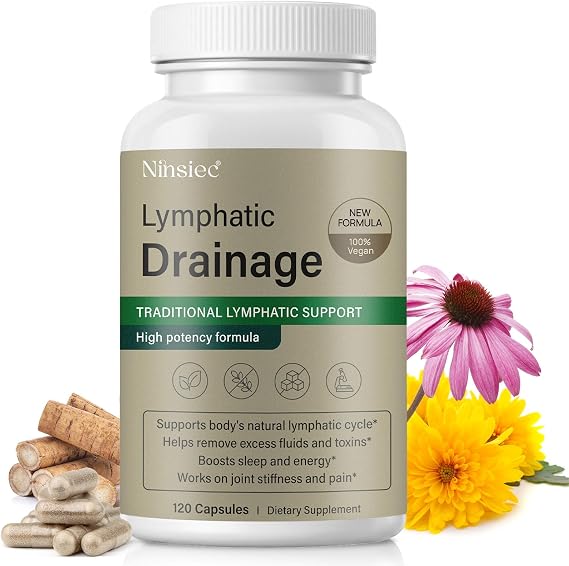 Ninsiec Lymphatic Drainage Supplements - Lymphatic Drainage Capsules for Immune Health,Supports Bloating & Daily Lymphatic Wellness, with Echinacea, Dandelion, and Burdock (120 Capsules)
