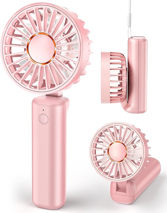 Portable Handheld Fan, Mini Desk Fan Foldable 1800mAh, 180° Ratotion, 3 Speeds, Ultra Quite, Up to 8H Long Use Time, Small Personal Cooling Fans Makeup Eyelash Fan for Women Girl, Rose Pink