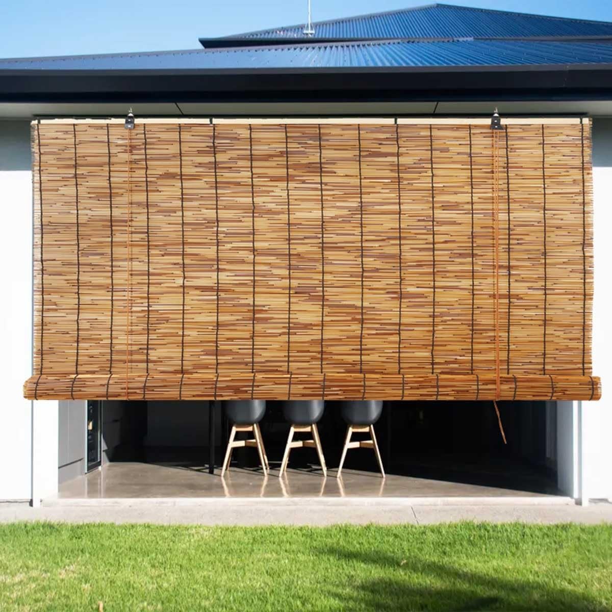 Bamboo Patio Shades Light Filtering Outdoor Roll Up Shades, Bamboo Porch Blackout Roller Blinds 36 48 72 84 62 inches Long Sunshade Window Treatment for Home Decor, Cordless36 W x 84 H