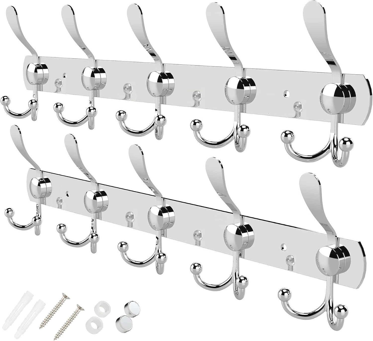 GlazieVault Coat Hooks for Wall - Stainless Steel Racks 2 Pack - Heavy Duty Wall Mounted - Premium Design Rust Free Hanger Wall for Robe and Clothes