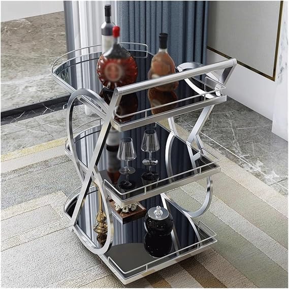 Kitchen Island Bar Cart 3 Tiers Removable Storage Tray Rolling Beverage Cart,Mobile Bar Serving Cart with Handle,Marble Glass and Metal Frame Home Kitchen Shelf for Party Rolling Kitchen Cart