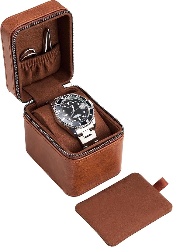 ProCase Single Watch Travel Case for Men, Portable Watch Holder -Brown