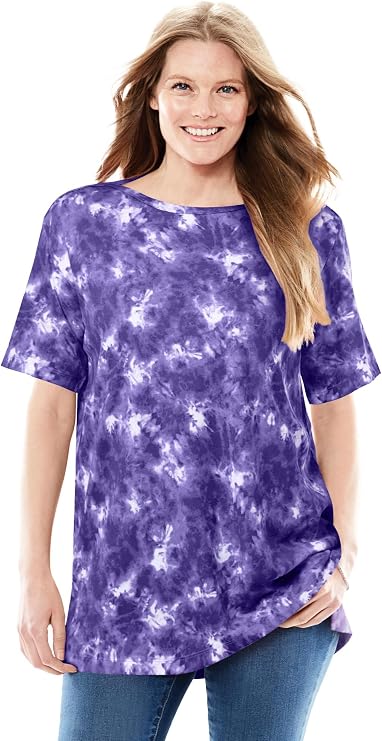 Woman Within Perfect Printed Short-Sleeve Boatneck Tunic