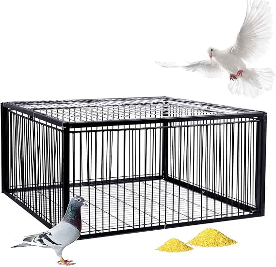 Pigeon Trap, Auto Trap Bird Cage, 4 Entrances, One-way Design for Entry but Not Exit, Bird Traps for Small Birds, Sparrow Trap, Suitable for Gardens, Balconies, Farms and Warehouses(Black,35.43