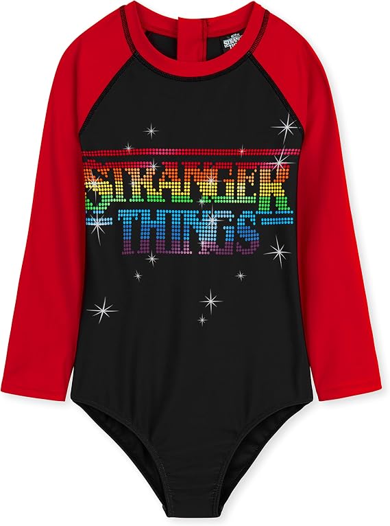 Stranger Things Girls Swimming Costume Summer Holiday Essentials Long Sleeve Childrens Swimwear
