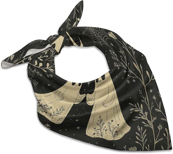 Retro Mushroom, Leaves And Fruit Neck Scarf For Womens Silky Bandanas Square Scarf Accessories