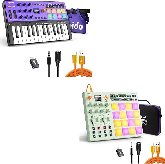 Synido Wireless 25 Keys USB MIDI Keyboard Controller + Synido Wireless MIDI Pad Controller