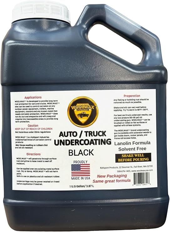 Woolwax 1-Gallon Jug. New Package. Same trusted formula. U.S.A. Made Lanolin Auto Truck Undercoating - Solvent Free - 2+ Year Corrosion Protection. Color: BLACK