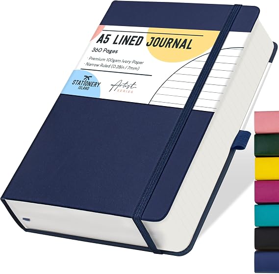 STATIONERY ISLAND A5 Lined Notebook, 360 Pages Thick Journal Notebook, Ruled Journal Blueberry Hardcover with 100gsm for Writing, Working, Studying, Diary