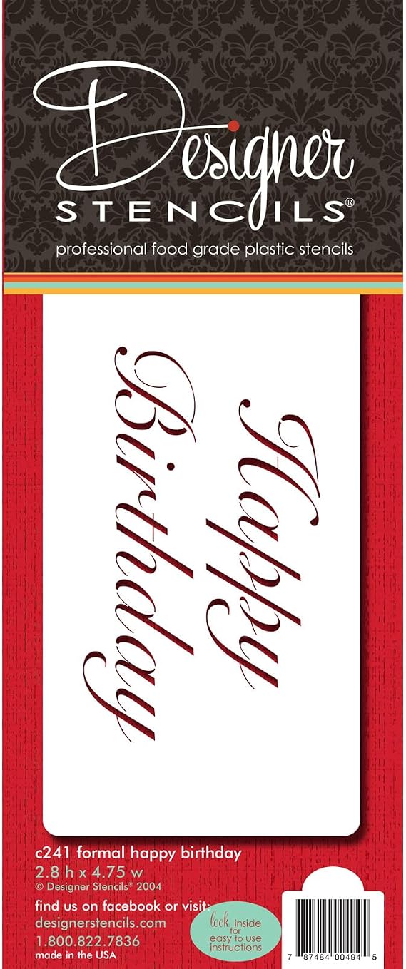 Designer Stencils Fancy Happy Birthday Cake Stencil, Beige/Semi-Transparent
