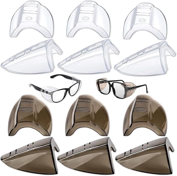 SHENYI 12 Pcs Glasses Side Flexible Slip On Shields Safety Glasses Over Eyeglasses Protection Fits Small to Medium Eyeglasses 6 Pcs of Transparent White and 6 Transparent Black Material