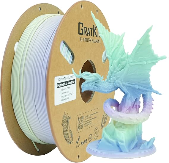Gratkit Matte Rainbow PLA Filament,High Speed 3D Printer Filament 1.75mm