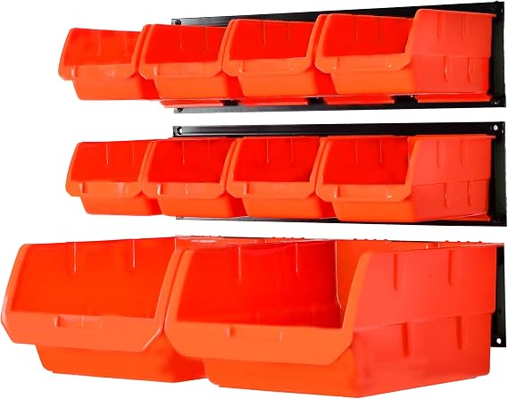 Wallmaster 10-Bin Wall Mounted Plastic Storage Bins Hanging Organizer Bins