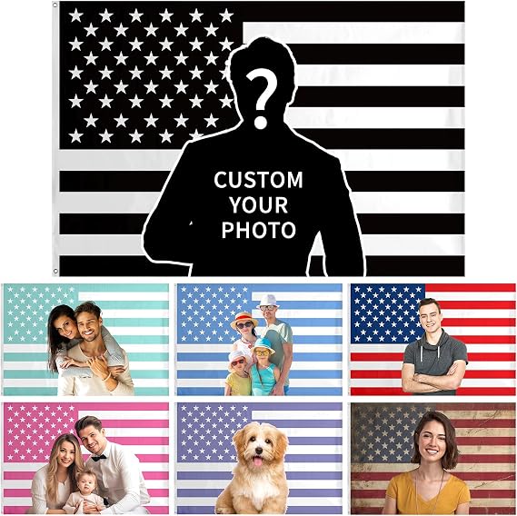 Custom Black and White American Flag, Personalized Flag with Face Picture Image, Custom Funny American Flag Tapestry for Bedroom Wall Decoration Outdoors