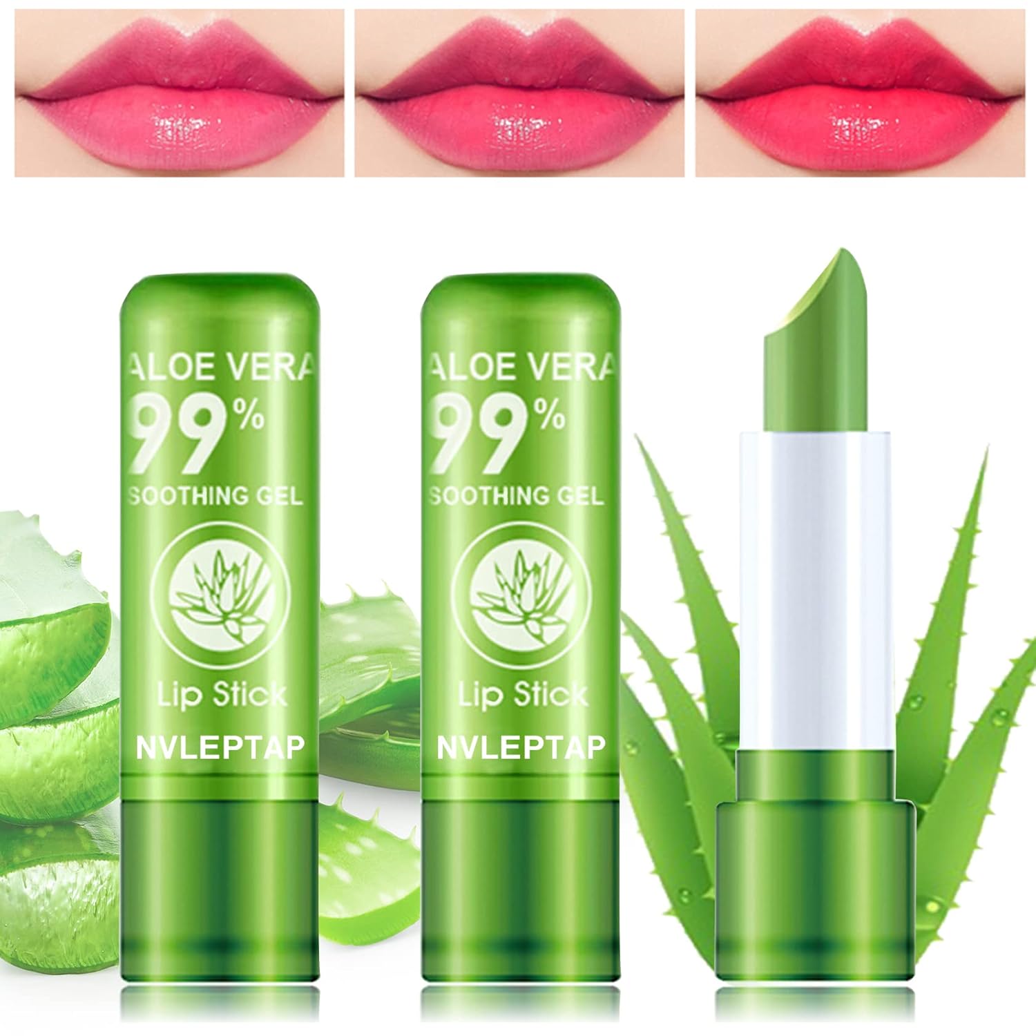 3PCS Aloe Vera Lipstick,Lip Stain,Lip Gloss, Long Lasting Nutritious Lip Balm, Moisturizer Magic Temperature Color Changing Lipstick, Lip Stain Long Lasting Waterproof Lip Makeup