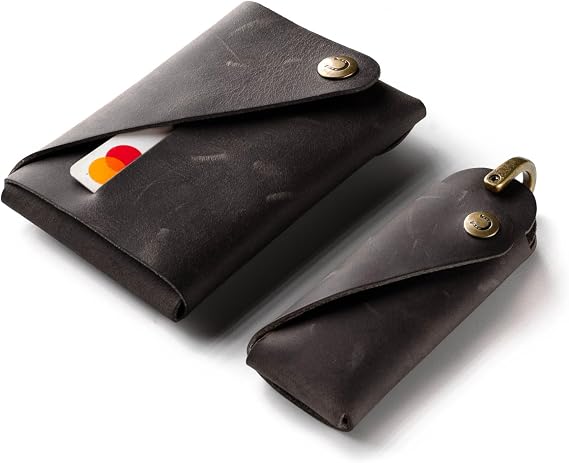 Crazy Horse Craft Leather Wallet and Key Holder, Slim Card Case Set