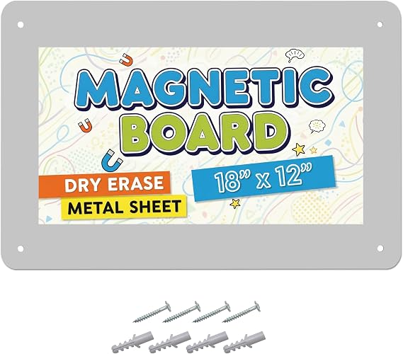 Houseables Magnetic Board, Magnet Board for Wall, Metal Sheets for Magnets, Kids, Bulletin, Hanging, Memo, Plate, Souvenir, Large Display Panel, Photo, Dry Erase, Classroom, Decorative, Grey, 18 x 12